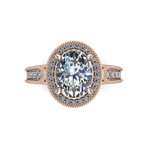 Liana Oval Shape Halo Engagement Ring in 18K Rose Gold