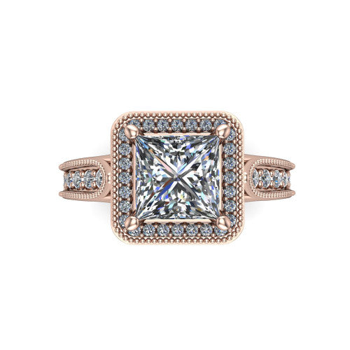 Liana Princess Shape Halo Engagement Ring in 18K Rose Gold