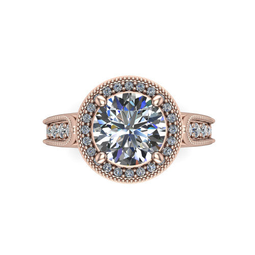 Liana Round Shape Halo Engagement Ring in 18K Rose Gold