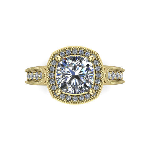 Liana Cushion Shape Halo Engagement Ring in 14K Yellow Gold