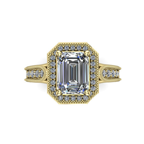 Liana Emerald Shape Halo Engagement Ring in 14K Yellow Gold