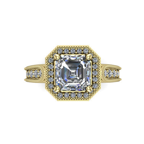 Liana Square Emerald Shape Halo Engagement Ring in 14K Yellow Gold
