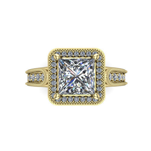 Liana Princess Shape Halo Engagement Ring in 18K Yellow Gold