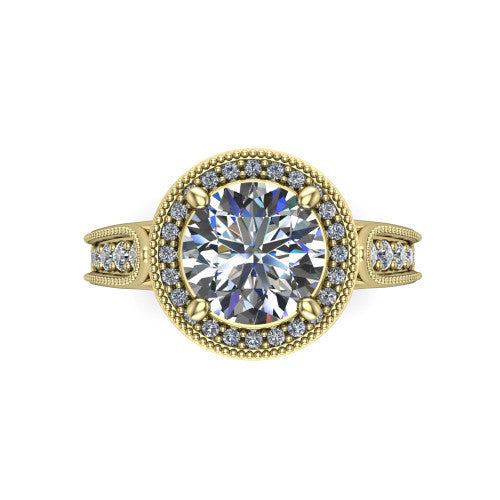 Liana Round Shape Halo Engagement Ring in 14K Yellow Gold