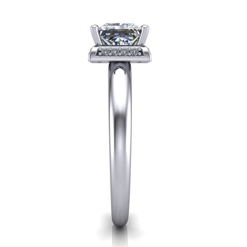 Maris princess-cut vintage halo engagement ring in Platinum, side profile showing the octagonal halo and polished band