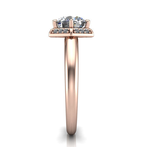 Maris round vintage halo engagement ring in 18K Rose Gold, side profile showing the octagonal halo and polished band