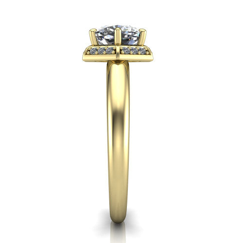 Maris cushion-cut vintage halo engagement ring in 18K Yellow Gold, side profile showing the octagonal halo and polished band