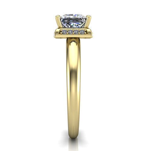 Maris princess-cut vintage halo engagement ring in 14K Yellow Gold, side profile showing the octagonal halo and polished band