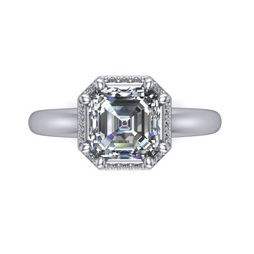 Maris square emerald-cut vintage halo engagement ring in 14K White Gold, top-down view showing the square emerald-cut center diamond framed by the geometric octagonal halo