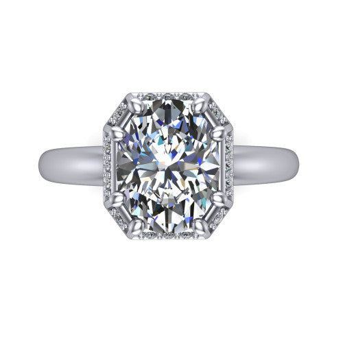 Maris oval vintage halo engagement ring in Platinum, top-down view showing the oval center diamond framed by the geometric octagonal halo
