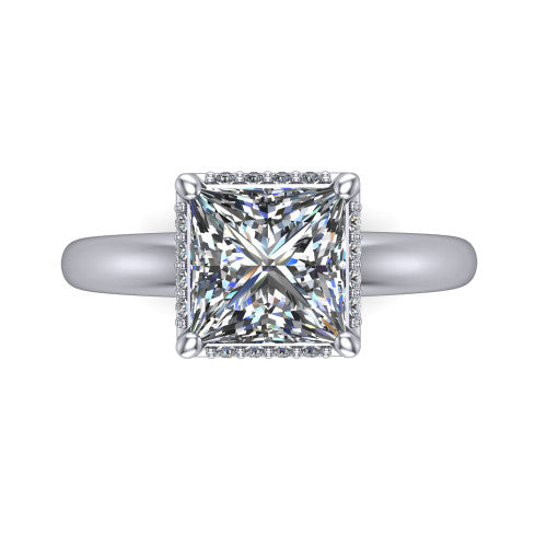 Maris princess-cut vintage halo engagement ring in Platinum, top-down view showing the princess-cut center diamond framed by the geometric octagonal halo