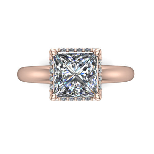 Maris princess-cut vintage halo engagement ring in 14K Rose Gold, top-down view showing the princess-cut center diamond framed by the geometric octagonal halo