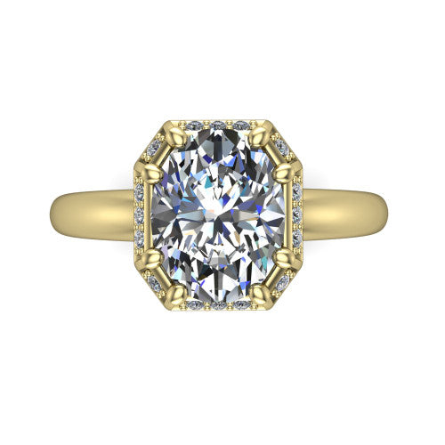 Maris oval vintage halo engagement ring in 18K Yellow Gold, top-down view showing the oval center diamond framed by the geometric octagonal halo