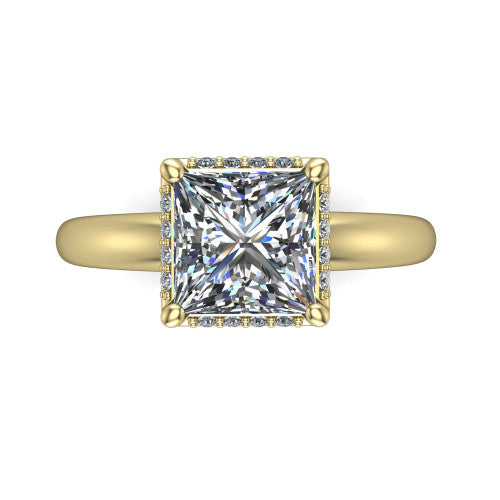 Maris princess-cut vintage halo engagement ring in 14K Yellow Gold, top-down view showing the princess-cut center diamond framed by the geometric octagonal halo