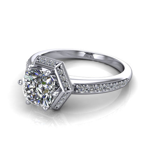 Tessa Cushion Shape Halo Engagement Ring in 18K White Gold