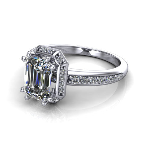Tessa Emerald Shape Halo Engagement Ring in 18K White Gold