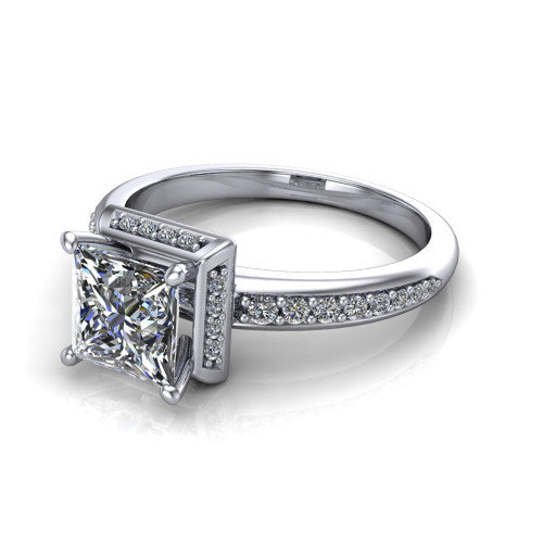 Tessa Princess Shape Halo Engagement Ring in 14K White Gold