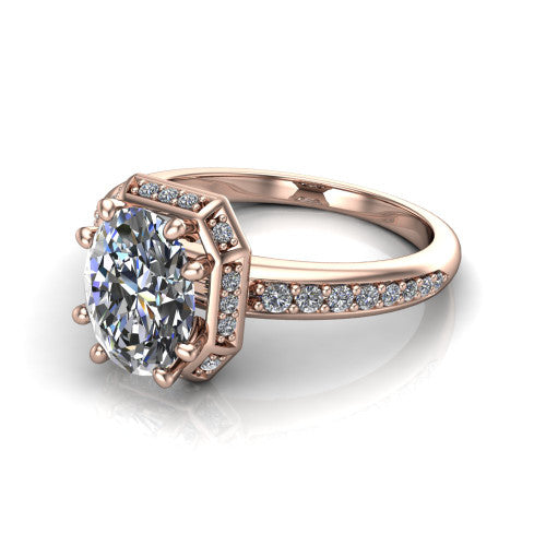 Tessa Oval Shape Halo Engagement Ring in 14K Rose Gold