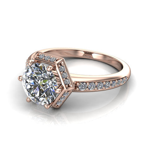 Tessa Round Shape Halo Engagement Ring in 14K Rose Gold