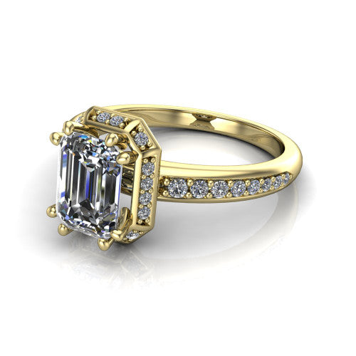 Tessa Emerald Shape Halo Engagement Ring in 18K Yellow Gold