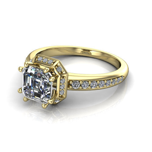 Tessa Square Emerald Shape Halo Engagement Ring in 18K Yellow Gold