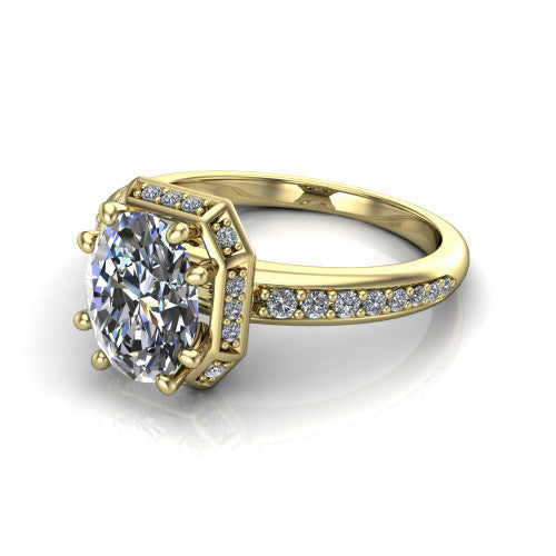 Tessa Oval Shape Halo Engagement Ring in 14K Yellow Gold