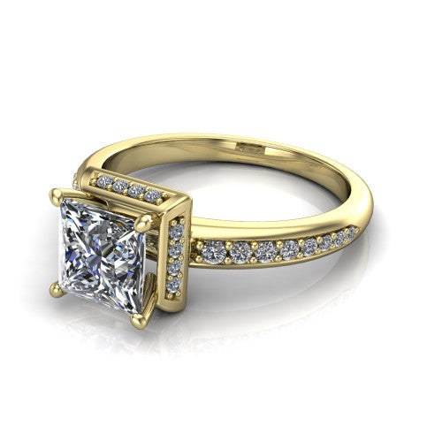 Tessa Princess Shape Halo Engagement Ring in 14K Yellow Gold