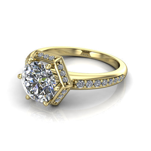 Tessa Round Shape Halo Engagement Ring in 14K Yellow Gold