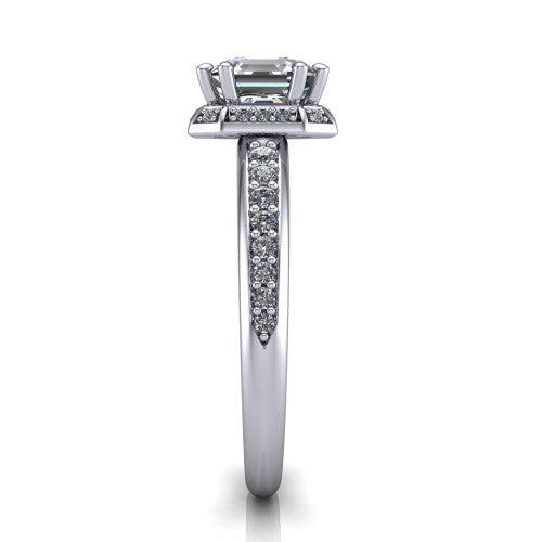 Tessa Square Emerald Shape Halo Engagement Ring in 18K White Gold