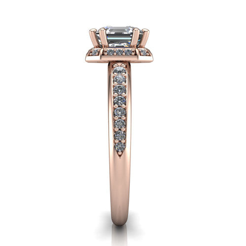 Tessa Square Emerald Shape Halo Engagement Ring in 14K Rose Gold