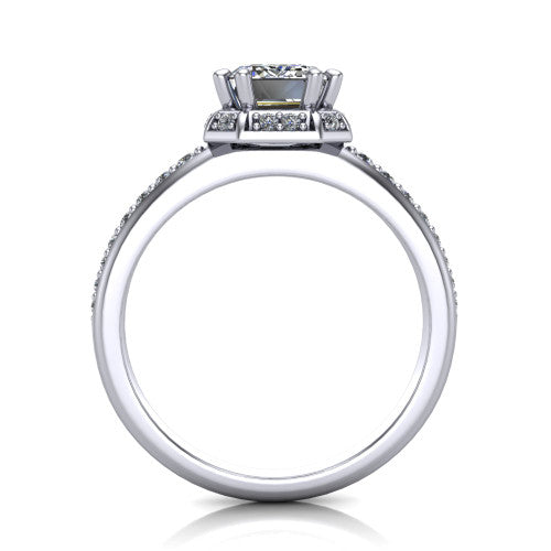 Tessa Emerald Shape Halo Engagement Ring in 14K White Gold