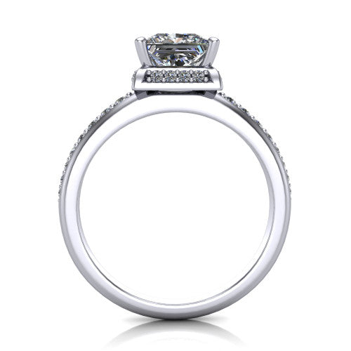 Tessa Princess Shape Halo Engagement Ring in 14K White Gold