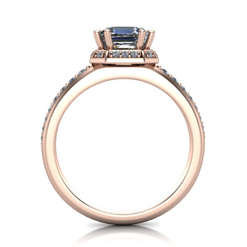 Tessa Square Emerald Shape Halo Engagement Ring in 14K Rose Gold