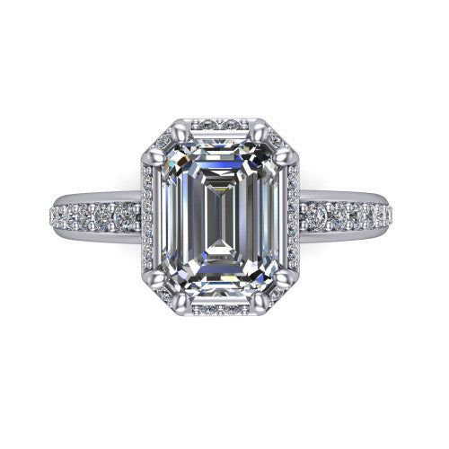 Tessa Emerald Shape Halo Engagement Ring in 14K White Gold