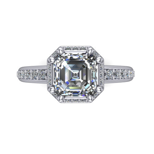 Tessa Square Emerald Shape Halo Engagement Ring in 18K White Gold
