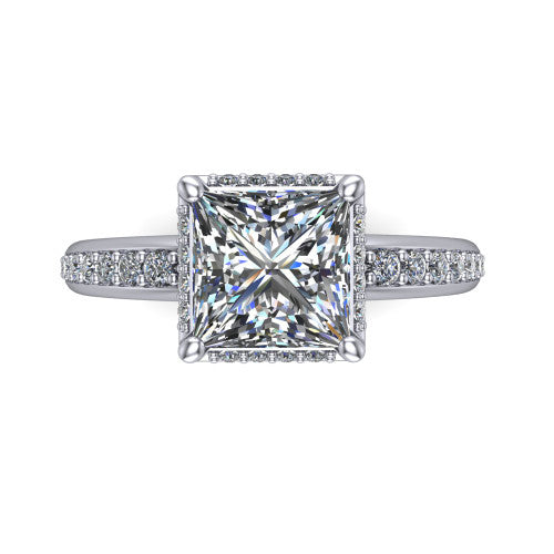 Tessa Princess Shape Halo Engagement Ring in 14K White Gold