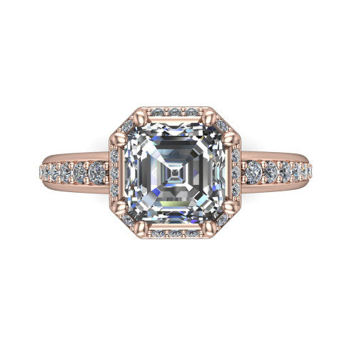 Tessa Square Emerald Shape Halo Engagement Ring in 18K Rose Gold
