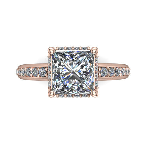 Tessa Princess Shape Halo Engagement Ring in 18K Rose Gold