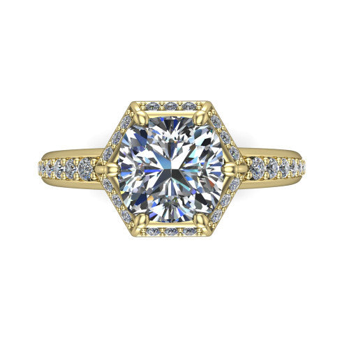 Tessa Cushion Shape Halo Engagement Ring in 18K Yellow Gold