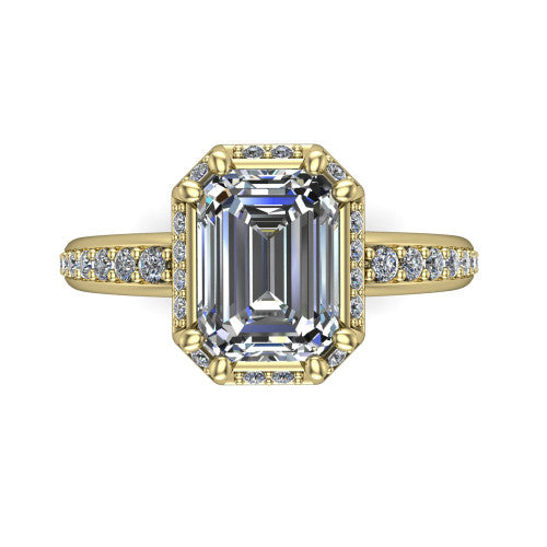 Tessa Emerald Shape Halo Engagement Ring in 14K Yellow Gold