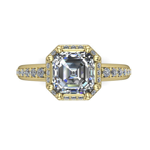 Tessa Square Emerald Shape Halo Engagement Ring in 14K Yellow Gold