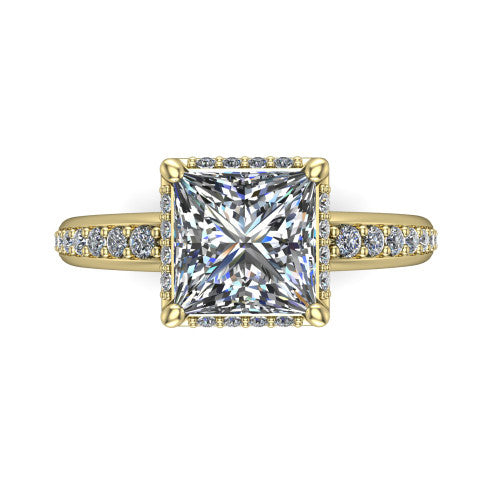 Tessa Princess Shape Halo Engagement Ring in 14K Yellow Gold