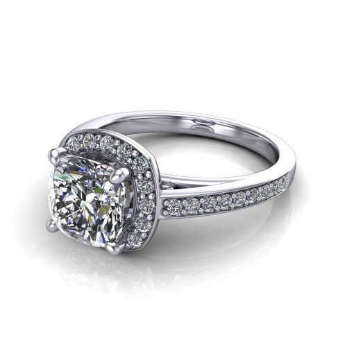 Danica Cushion Shape Halo Engagement Ring in 18K White Gold