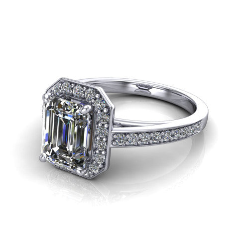 Danica Emerald Shape Halo Engagement Ring in 18K White Gold