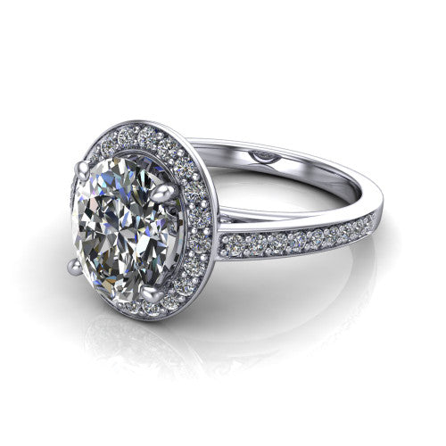 Danica Oval Shape Halo Engagement Ring in 18K White Gold