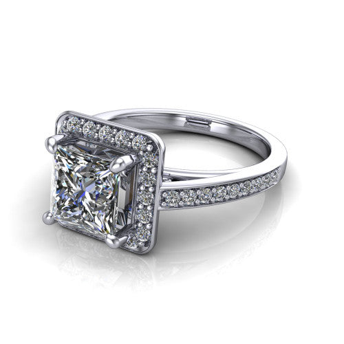 Danica Princess Shape Halo Engagement Ring in 14K White Gold