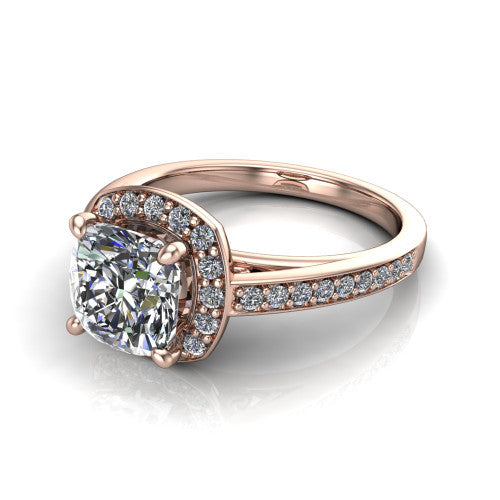 Danica Cushion Shape Halo Engagement Ring in 14K Rose Gold