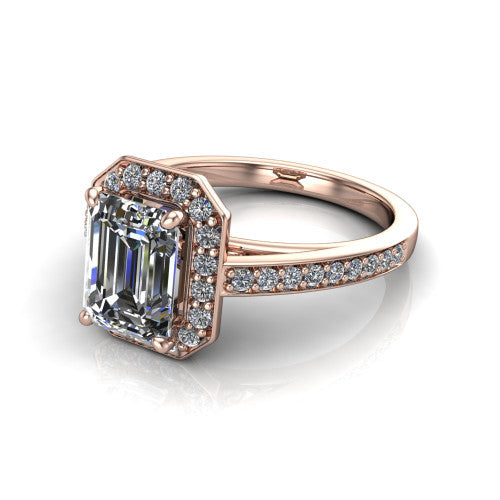 Danica Emerald Shape Halo Engagement Ring in 14K Rose Gold
