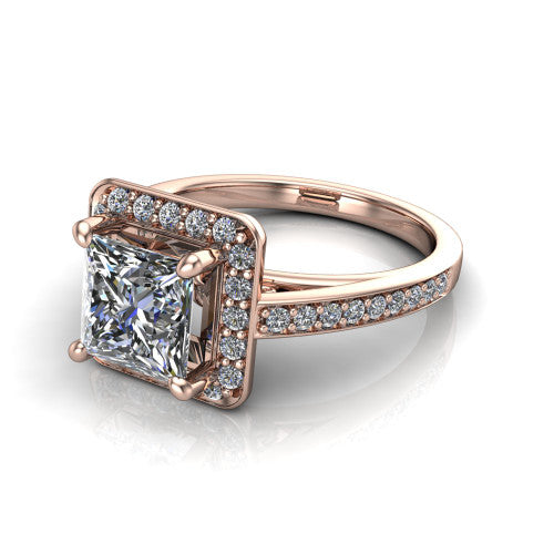 Danica Princess Shape Halo Engagement Ring in 18K Rose Gold