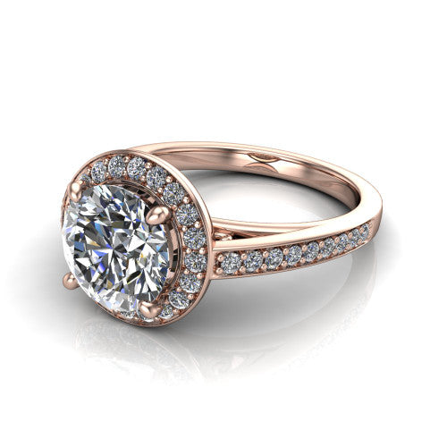 Danica Round Shape Halo Engagement Ring in 18K Rose Gold
